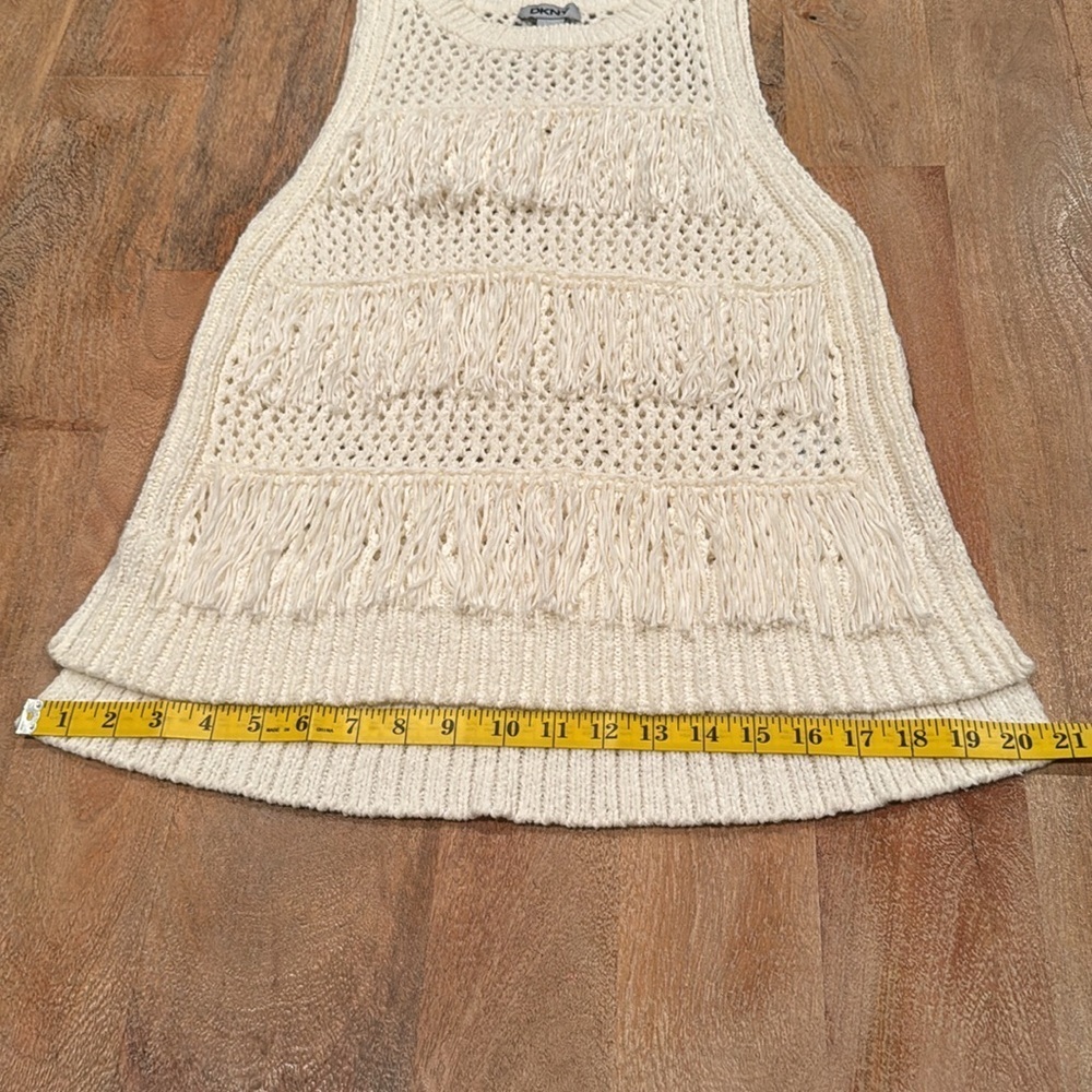 DKNY Crochet Fringe Sleeveless Festival Boho Sweater • Size Small - Picture 6 of 15